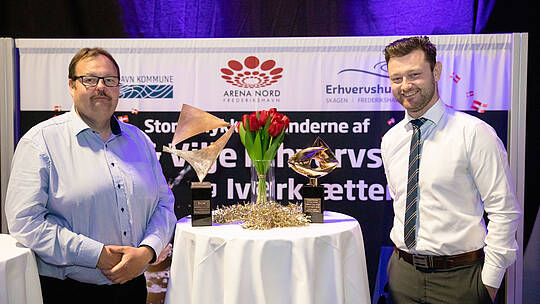 Kim Thygesen, M.A.R.S. og Brian Fabricius, Hotel Viking, modtog hhv. Iværksætterprisen og Erhvervsprisen.